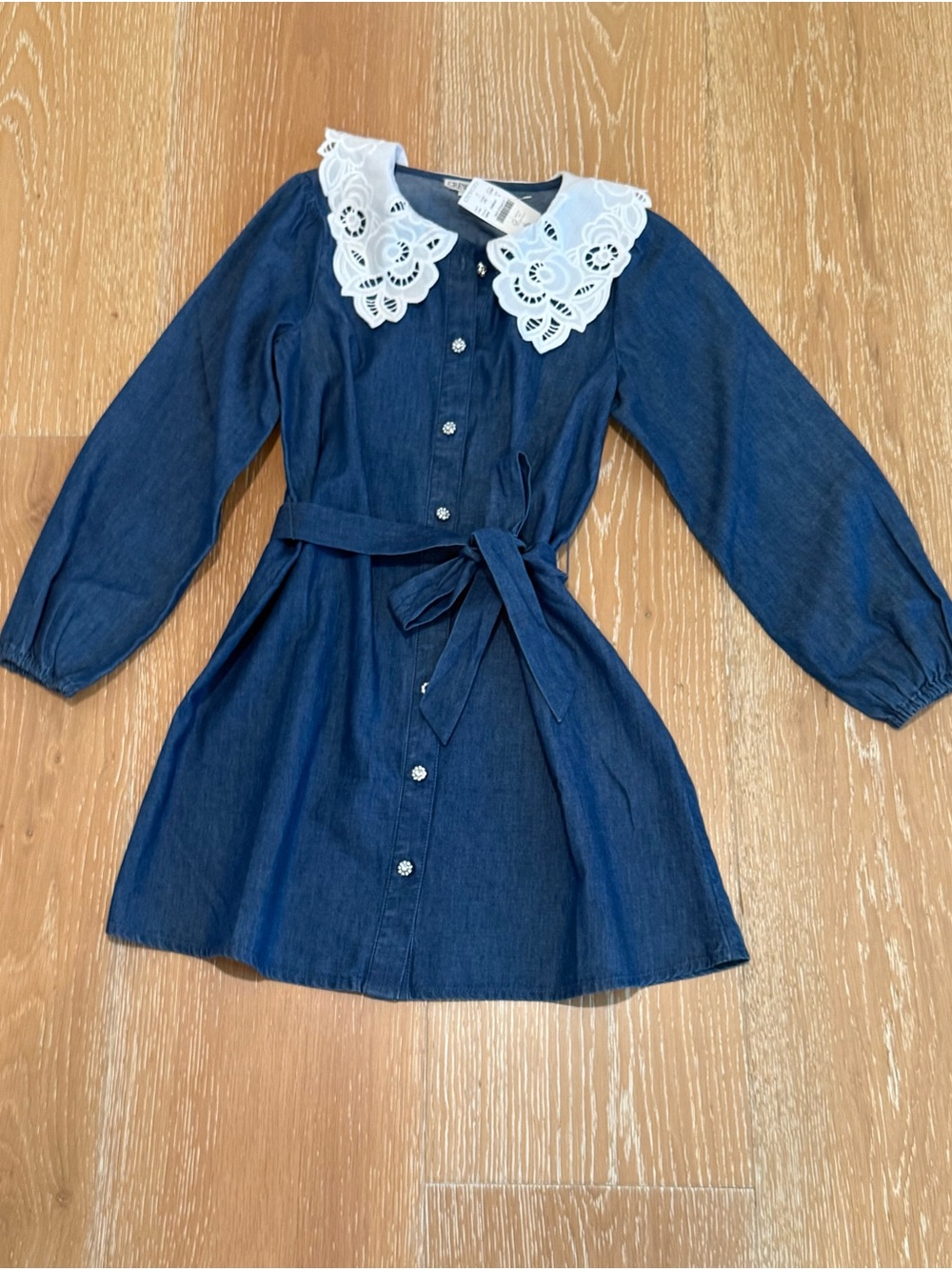 Crewcuts Denim Dress with White Lace Collar, New, never worn size 8 and 6